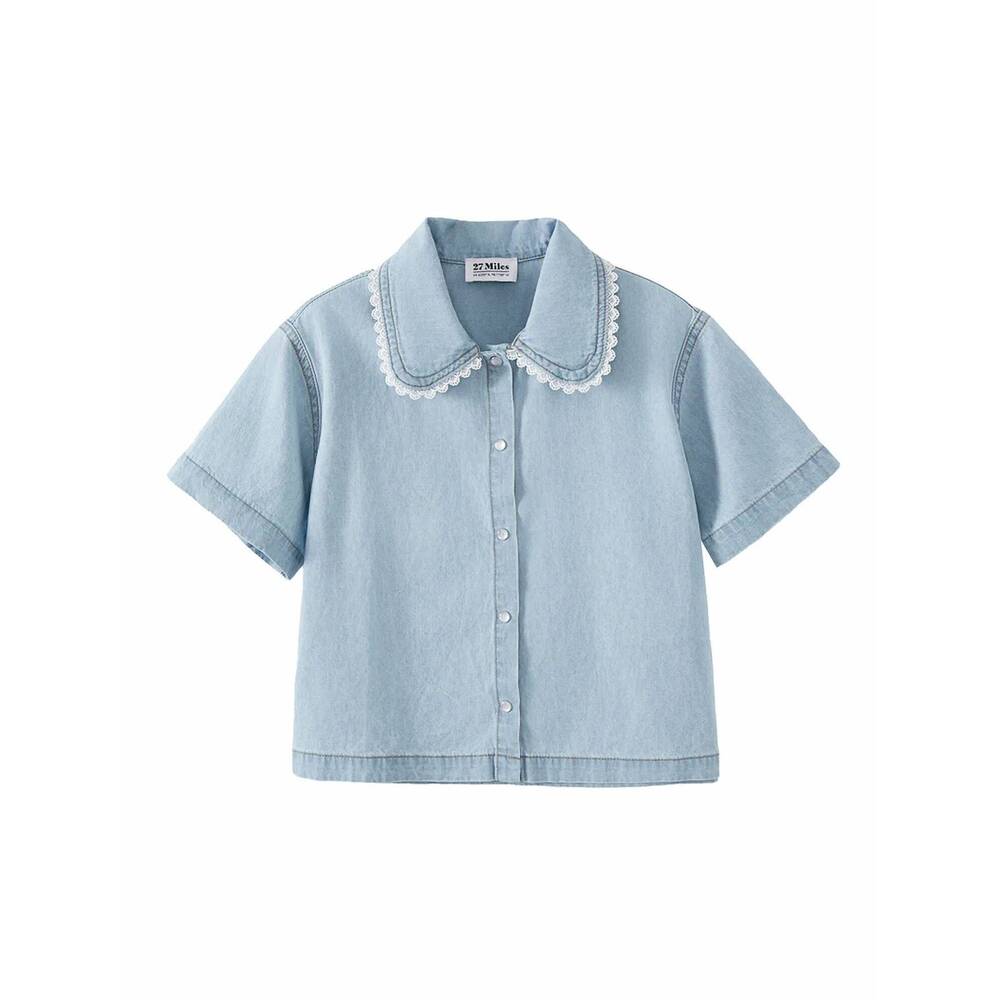NEW 27 MILES MALIBU women's lainie short sleeve denim shirt in light denim